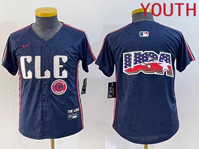Youth Cleveland Indians Blank Blue City Edition Nike 2024 MLB Jersey style 4->youth mlb jersey->Youth Jersey